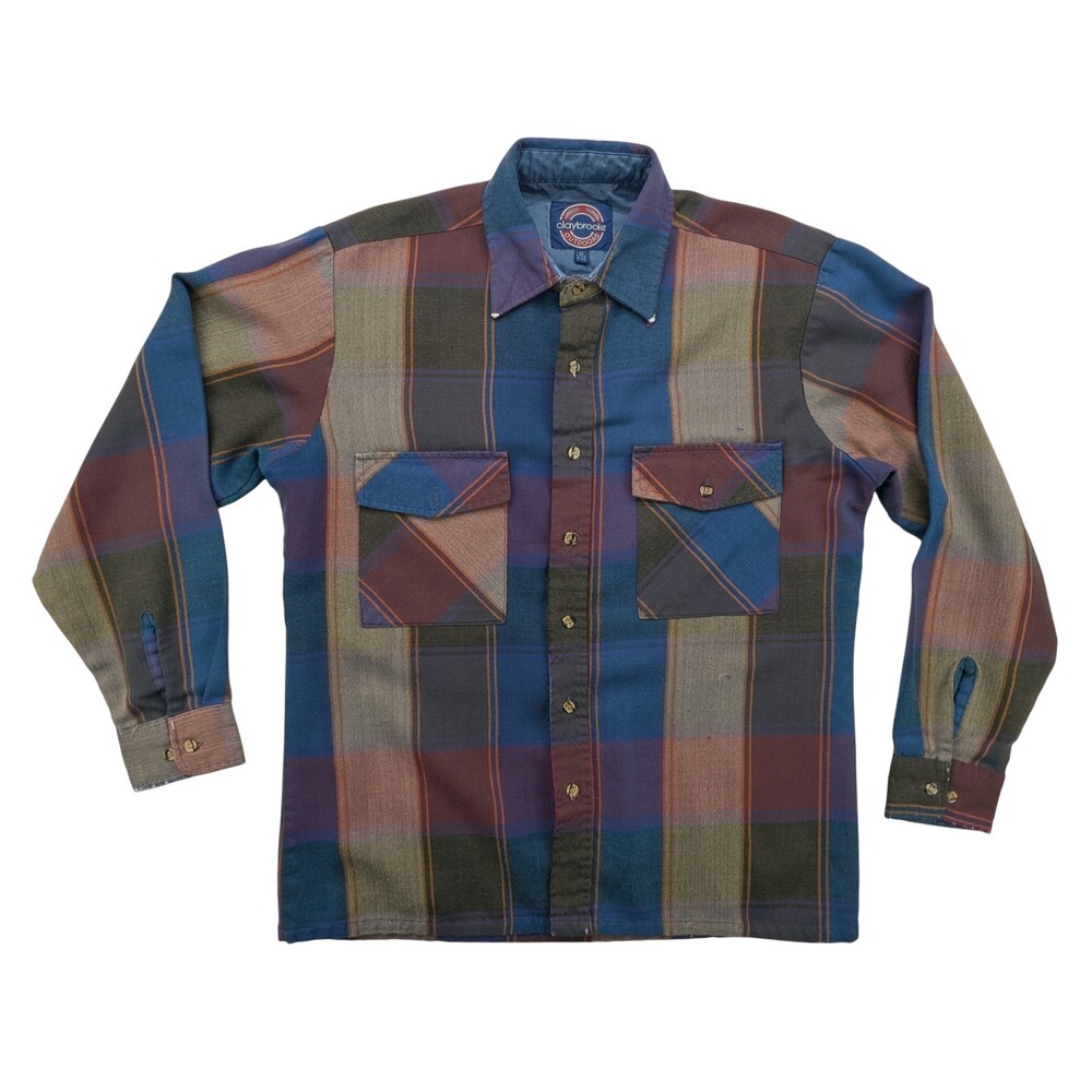 Claybrooke Outdoors Shirt Mens Medium Plaid Long Sleeve Button Up Vintage 90s